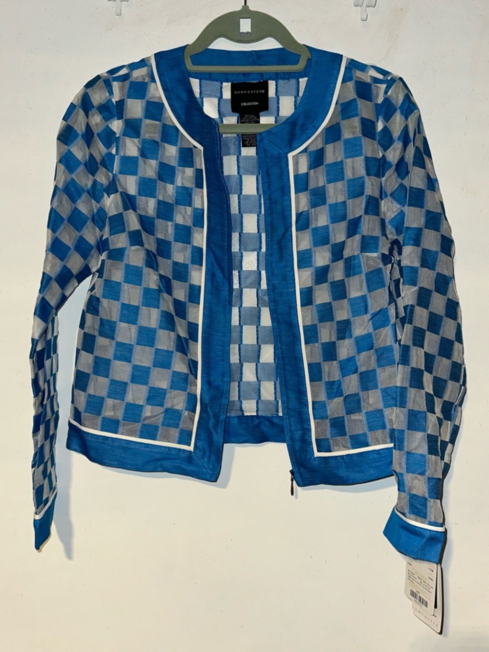 RARE VINTAGE Doncaster Blue and White Checkered zipper-Front Jacket